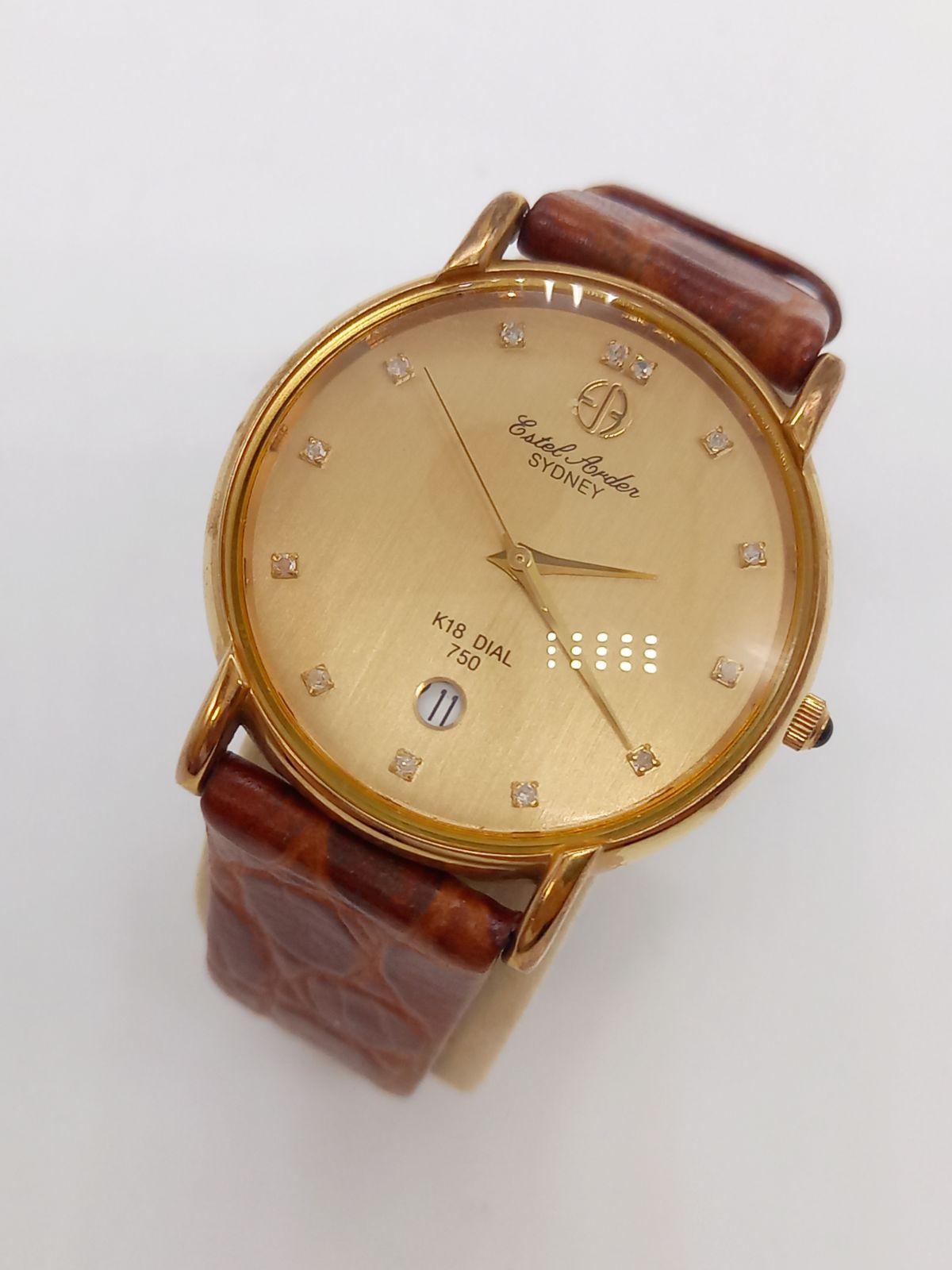 Eistel Brader K18 DIAL 750 メンズ時計 ブラウン 電池交換済】Eistel Brader K18 DIAL 750 メンズ時計 ブラウン