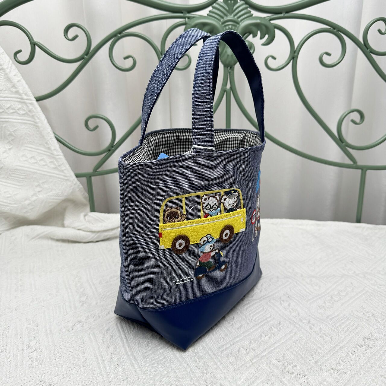 新品未使用 ファミリアfamiliar 刺繍 ブルー デニス トートバッグ 