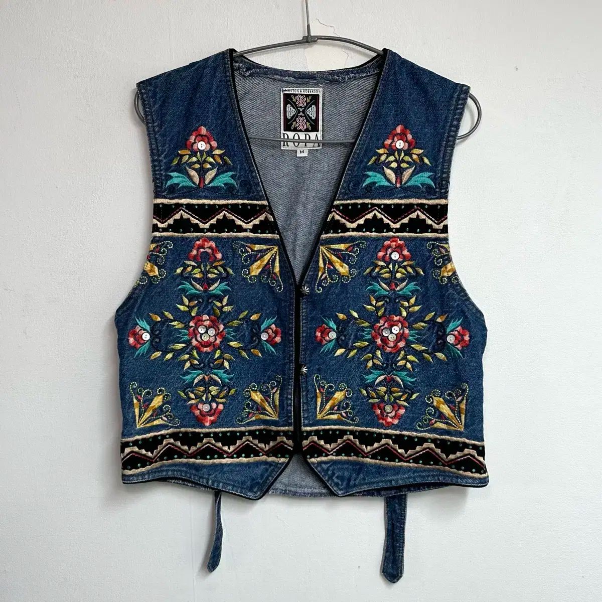 90s ROPA エスニック フローラル 刺繡 デニム ベスト