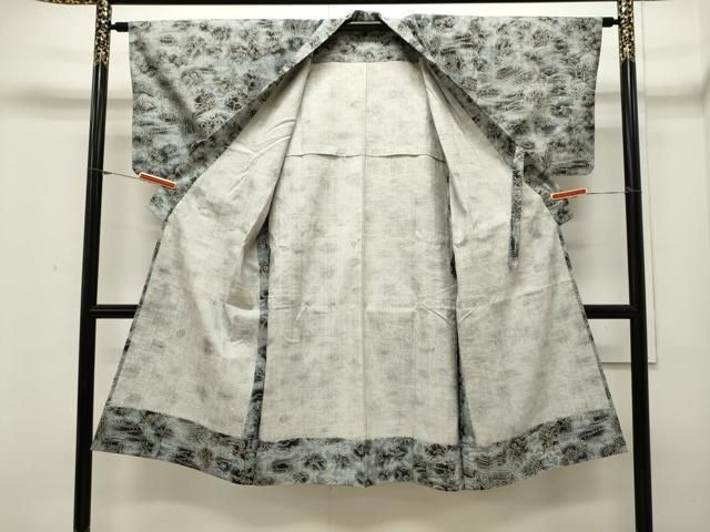 平和屋着物＃道中着　単衣　紬地　流水風景文　ロング丈　正絹　逸品　CAAW4977dy 平和屋着物＃道中着 単衣 紬地 流水風景文 ロング丈 正絹 逸品