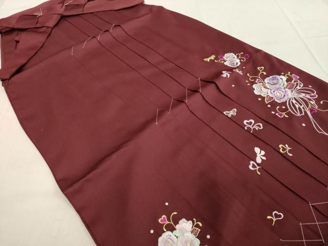 平和屋着物●女性 行灯袴 総刺繍 草花文 バーガンディー色 金銀糸 卒業式 洗える着物 DAAU0901tw