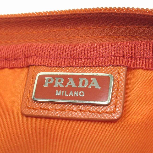 PRADA オレンジ ナイロン ポーチ 美品 プラダ PRADA ナイロン ポーチ 小物入れ トライアングル