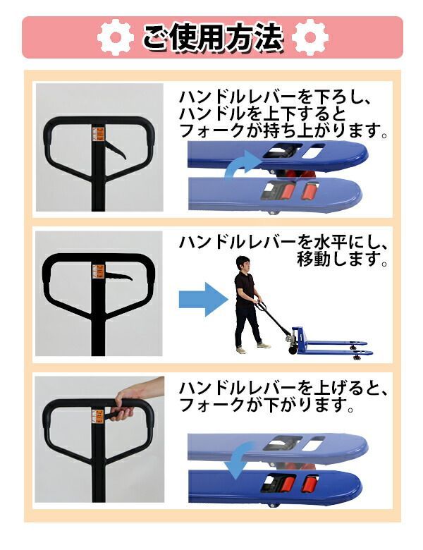 送料無料 ハンドパレット 超低床 51mm 幅広 幅685mm 2000kg ハンド