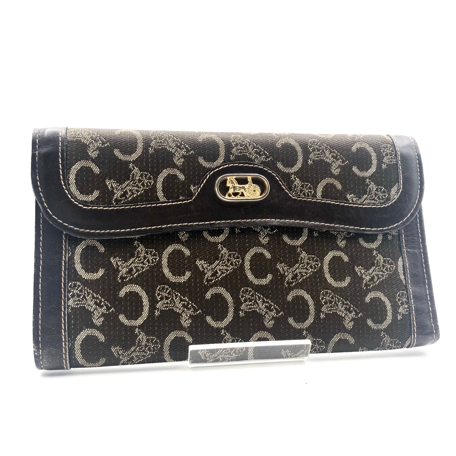 CELINE セリーヌ 三つ折り長財布 ブラック×ゴールド金具 レザー ブランド小物 ウォレット CELINE セリーヌ 三つ折り長財布 ブラック×ゴールド金具 レザー ブランド小物 ウォレット