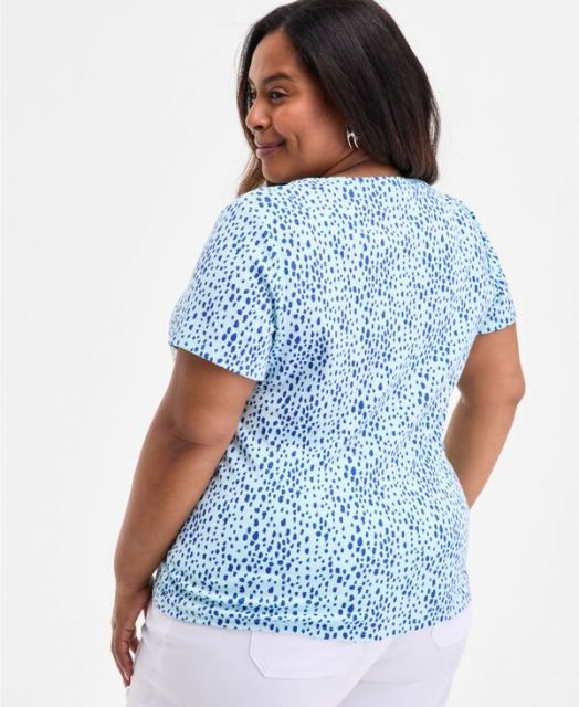 売れ筋商品|||スタイルアンドコー カットソー トップス レディース Plus Size Printed Henley Short-Sleeve Top, Exclusively at Macy's Minty Turquiose Combo 送料無料】 スタイルアンドコー レディース シャツ トップス