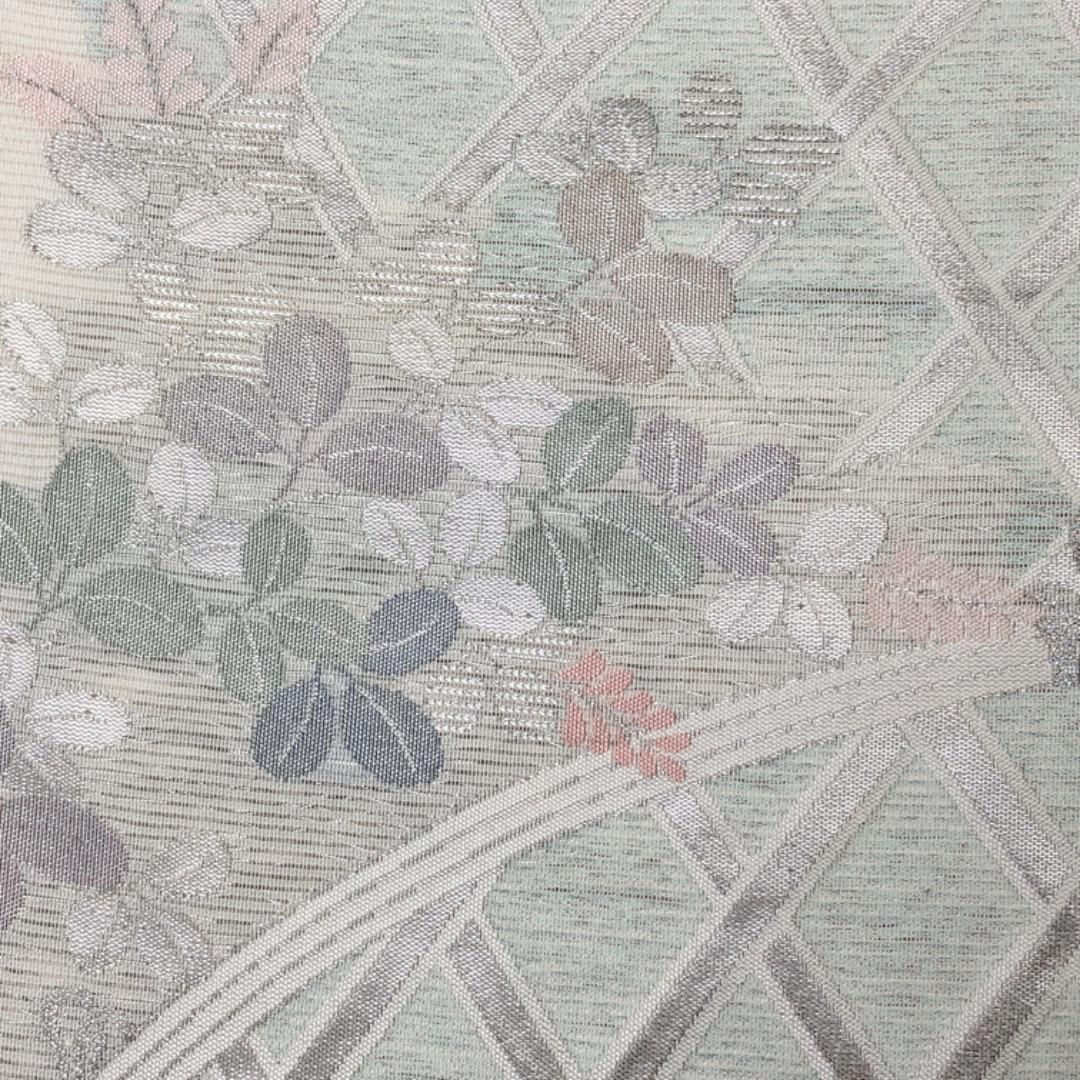 夏帯 袋帯 絽 西陣まいづる 証紙付 竹垣に萩の花模様 乳白色 O-5285 夏帯 袋帯 絽 西陣まいづる 証紙付 竹垣に萩の花模様 乳白色 O