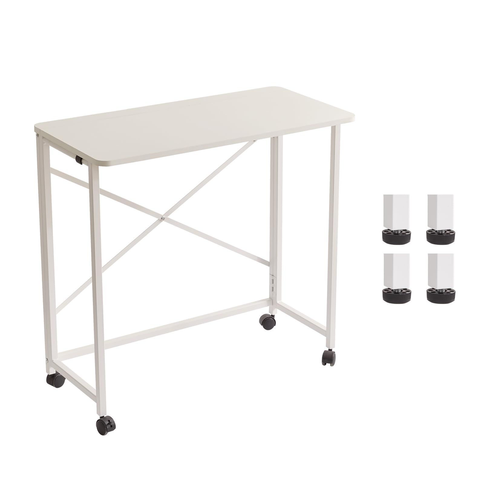アジャスター付き キャスター付き 収納便利 80×40×75/77cm 角が丸い 多機能テーブル オフィスデスク デスク pcデスク 省スペース 折りたたみ 白 Aibiju YD-TM002W