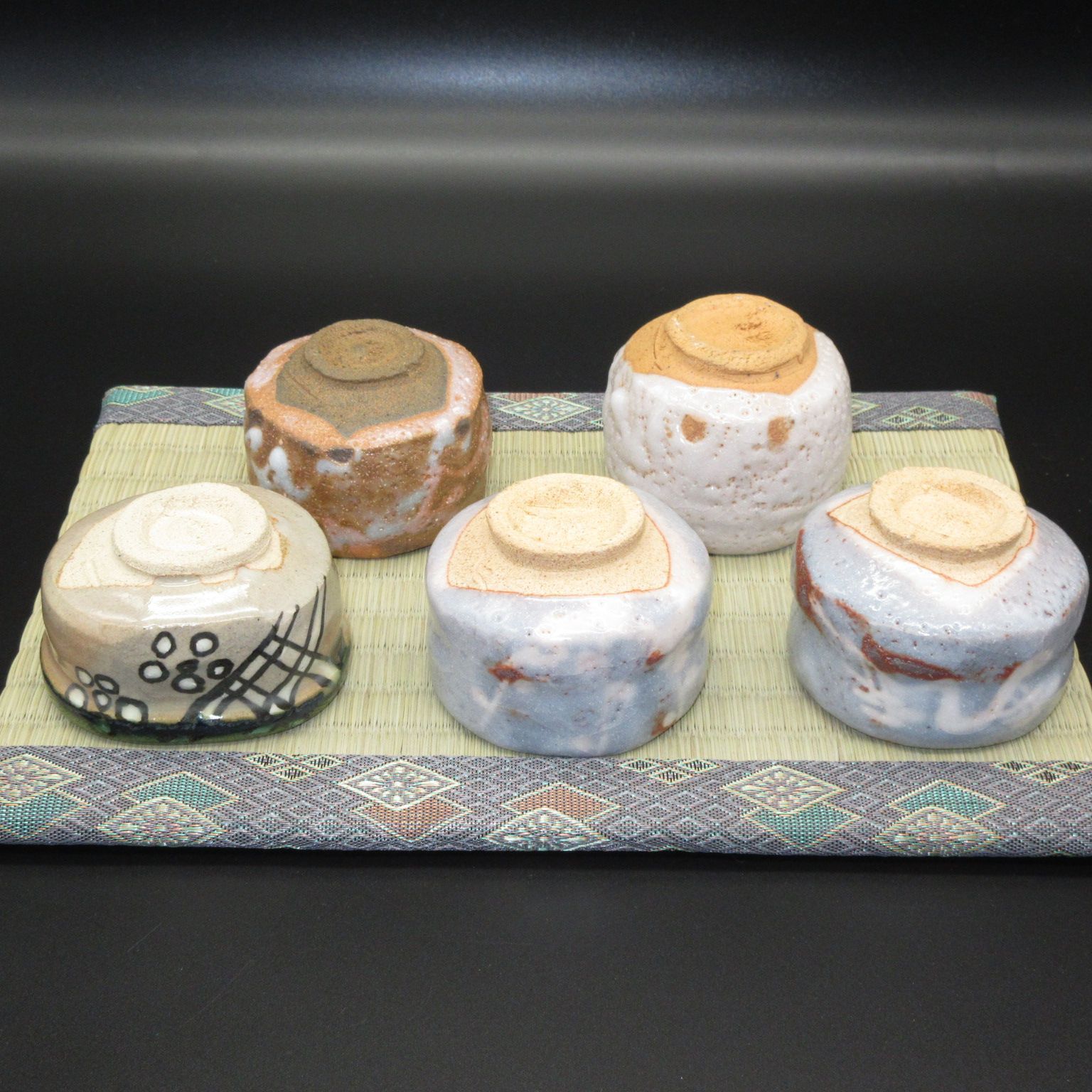 ☆陶器 美濃焼 織部 志野 作家作品 ぐい呑 特選 9点 ≪手作り≫ 【箱入