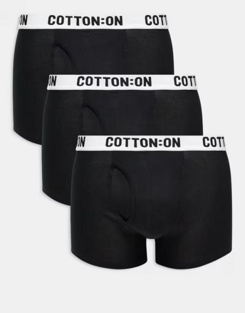 送料無料 コットンオン メンズ ブリーフパンツ アンダーウェア Cotton On 3 pack boxers in black Black