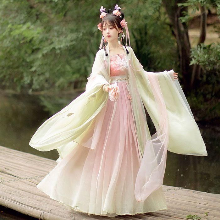 豪華唐装漢服 5点セット レディース 中華風 漢服 舞台衣装 コスプレ 仮装 ハロウイン コスチューム 羽織 キャミソール スカート スカーフ