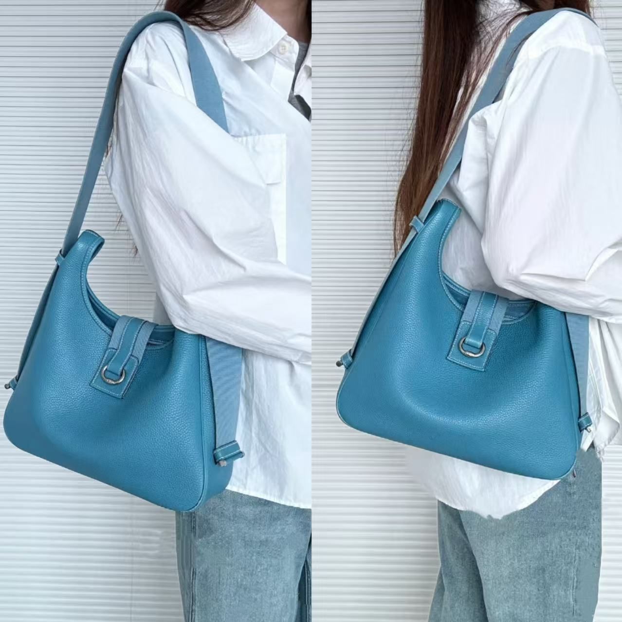 超美品◇エルメスHERMESサコTSAKOブルージーン水色2wayショルダー  