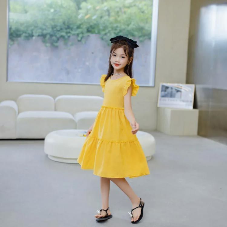  春服 ワンピース 肩フリル 120 ロングワンピース ノースリーブ キッズ ティアードワンピース フリルワンピース 女の子 Aライン 夏服 ジュニア おしゃれ ガーリー 子供服 130 14 dkhsh 591231 ノースリーブ ワンピース