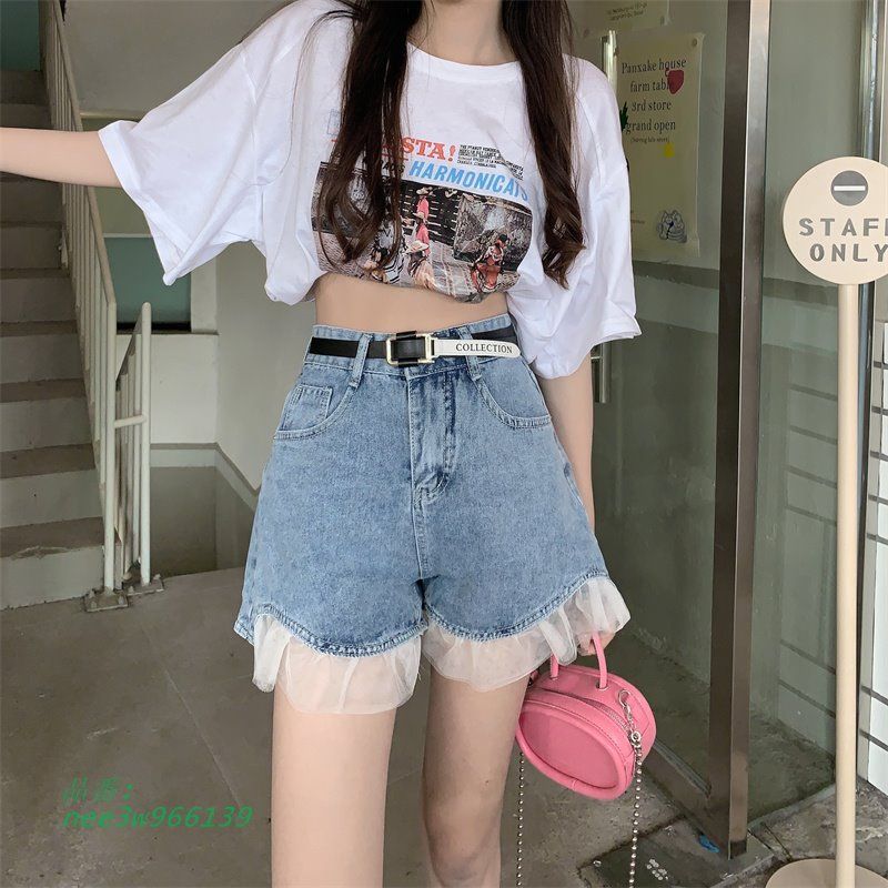 フリル デニム ショート パンツ 韓国 ストリート ファッション Y2K レディース 原宿系 オルチャン K-POP 衣装 ガーHIPHOP ダンス nee3w966139