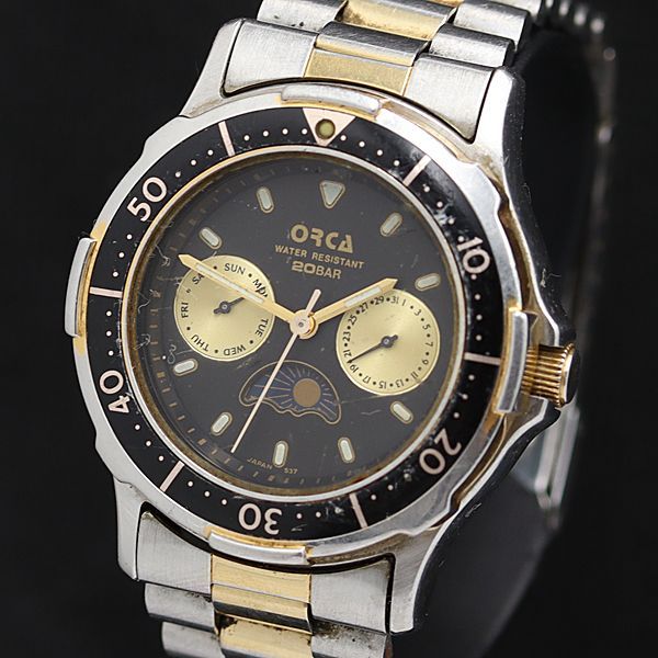 オルカ OR37 QZ 黒文字盤 スモセコ ムーンフェイズ ラウンド