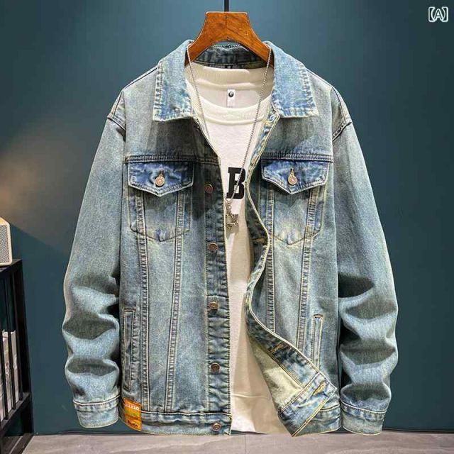 M メンズ ファッション 服 男性用 オシャレ シンプル 大人 かっこいい ストリート アメリカン レトロ デニム ジャケット スタイル ウォッシュ加工 ダメージ加工 トップス カジュアル