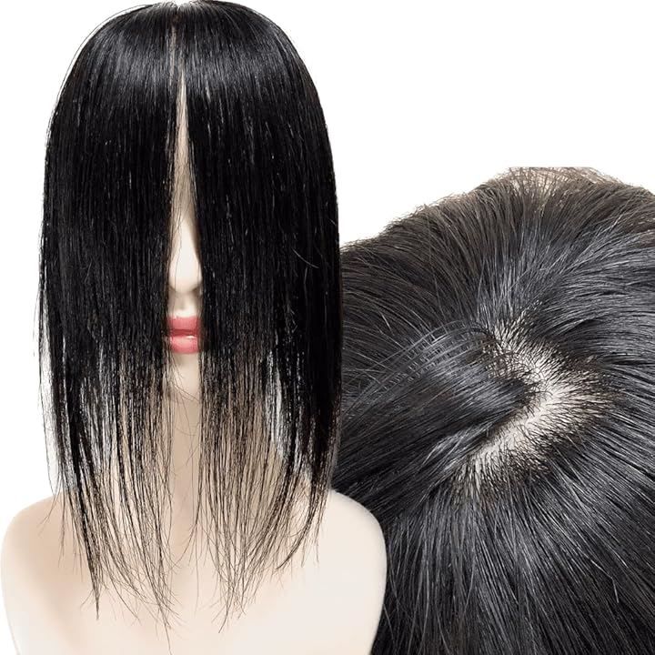 ルスブリラーレ (Luce brillare) 部分ウィッグ 前髪未カット センター分け 真ん中分け ヘアピース かつら 女性 レディース 人毛100% ストレート 分け目 シルク セミロング S(ナチュラルブラック, 9x14cm (S))