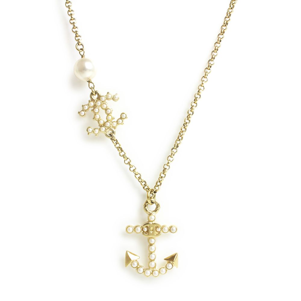 シャネル ココマーク パール アンカー 錨 イカリ いかり ペンダント ネックレス 二段階調節 ゴールド A58076 CHANEL