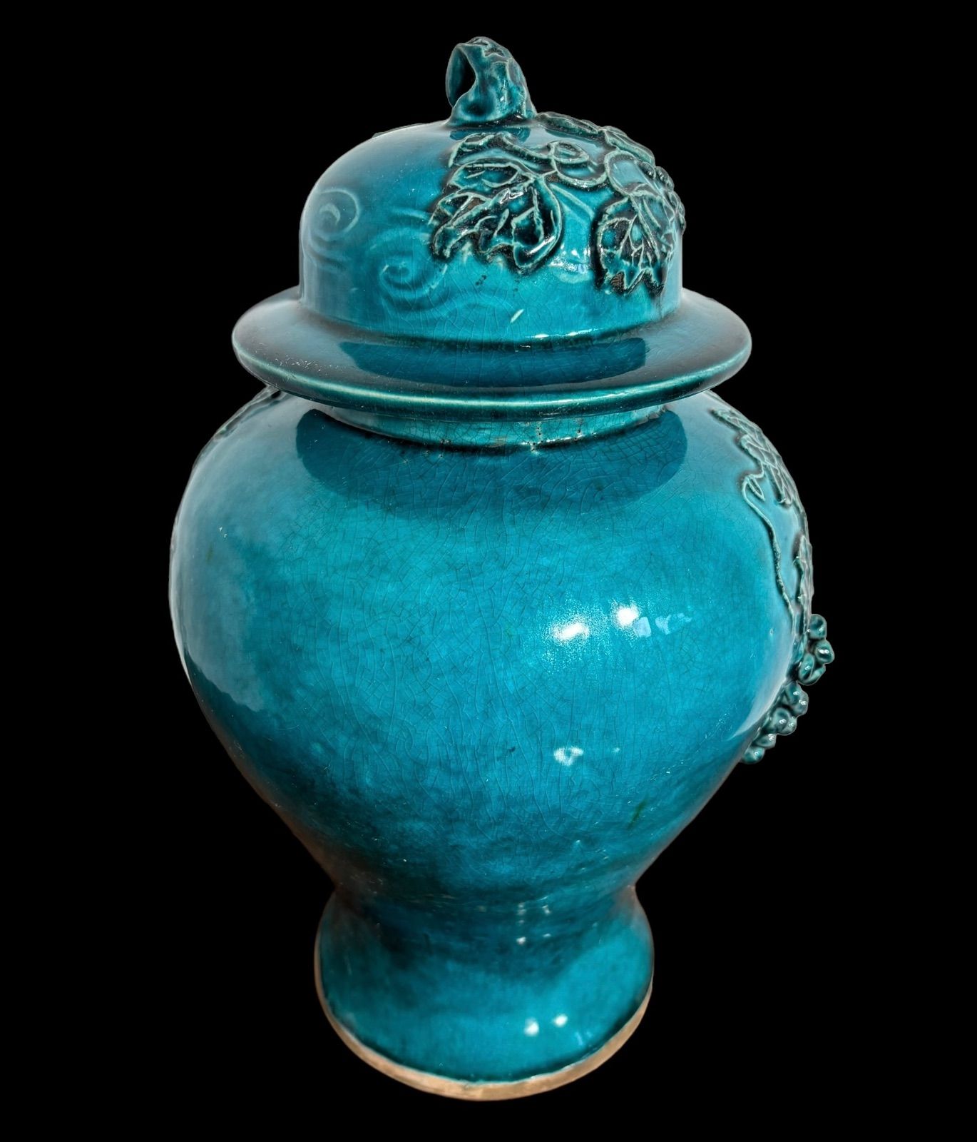 蓋付き 壺 [葡萄] 中国雑貨 フラワーベース 花瓶 花入れ 丸壺 花器 陶器 ブドウ ぶどう 古美術 骨董品