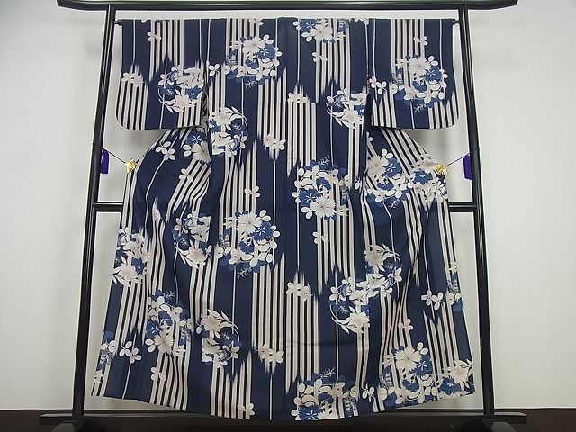 平和屋本店 上 撫松庵 セオアルファ 小紋 浴衣兼用 草花丸文 洗える着物3s2922