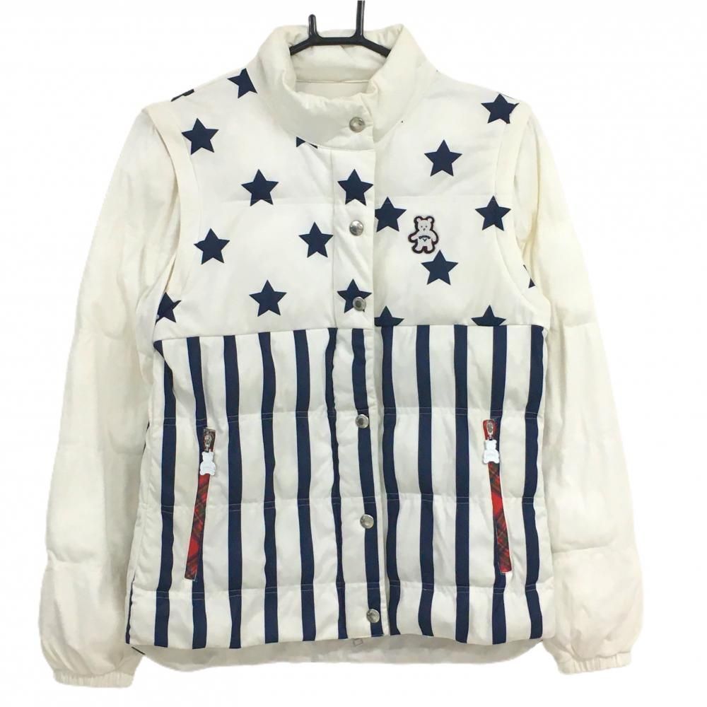 キャロウェイ 2WAY中綿ジャケット 白×ネイビー 星総柄 レディース M