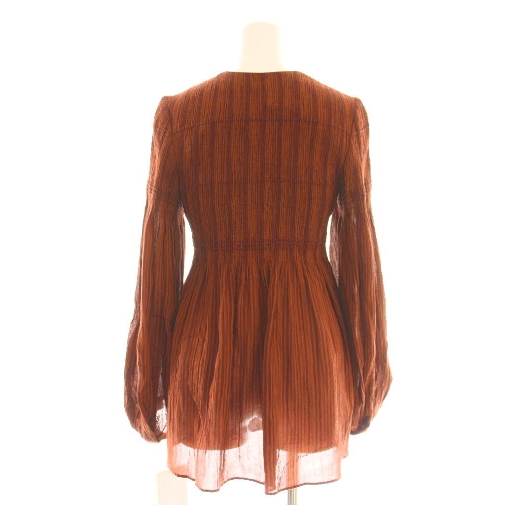 マメクロゴウチ Mame Kurogouchi 23SS Stripe Shirring Jacquard Puff Sleeve Top トップス ブラウス 1 オレンジブラウン ブラウンレッド DO OS