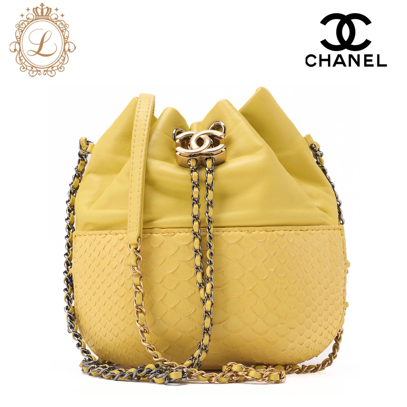 CHANEL シャネル マトラッセ 巾着型 チェーンショルダー ラムスキン×パイソン シルバー金具 ミニショルダーバッグ レディースバッグ ハイブランド