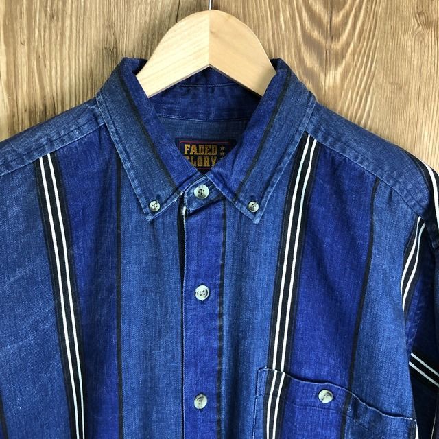 90s フェイデッド グローリー ストライプ デニム シャツ ビンテージ 古着 90s VINTAGE FADED GLORY デニム ストライプ柄 ボタンダウン