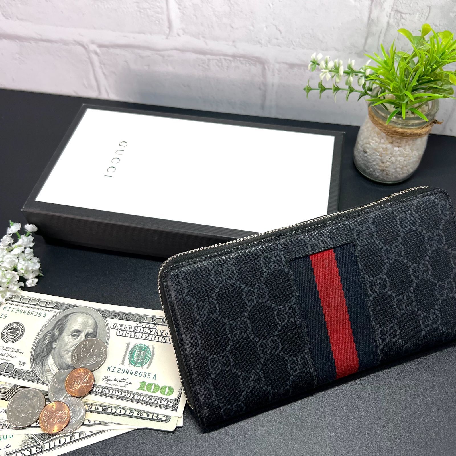 【美品✨箱付き】グッチ　ラウンドファスナー　シェリーライン　GGスプリーム GUCCI／グッチ GGスプリーム シェリーライン ラウンド