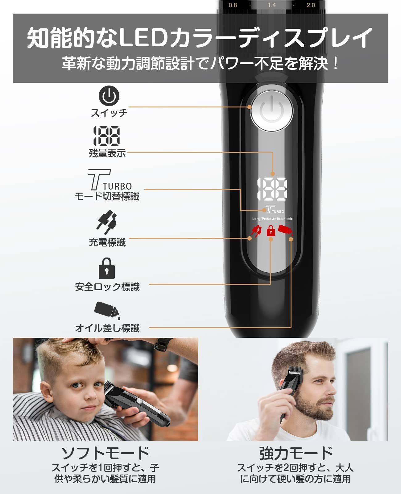 【特価セール】散髪用 自動研磨 プロ仕様 0.8-26mm対応 LEDディスプレイ 電動ばりかん 2段階モード 全身防水 家庭用 メンズ 業務用 子供用 セルフカット USB充電式】ヘアカッター 低騒音 水洗い可 リミットコーム バリカン【2024新登場 散髪