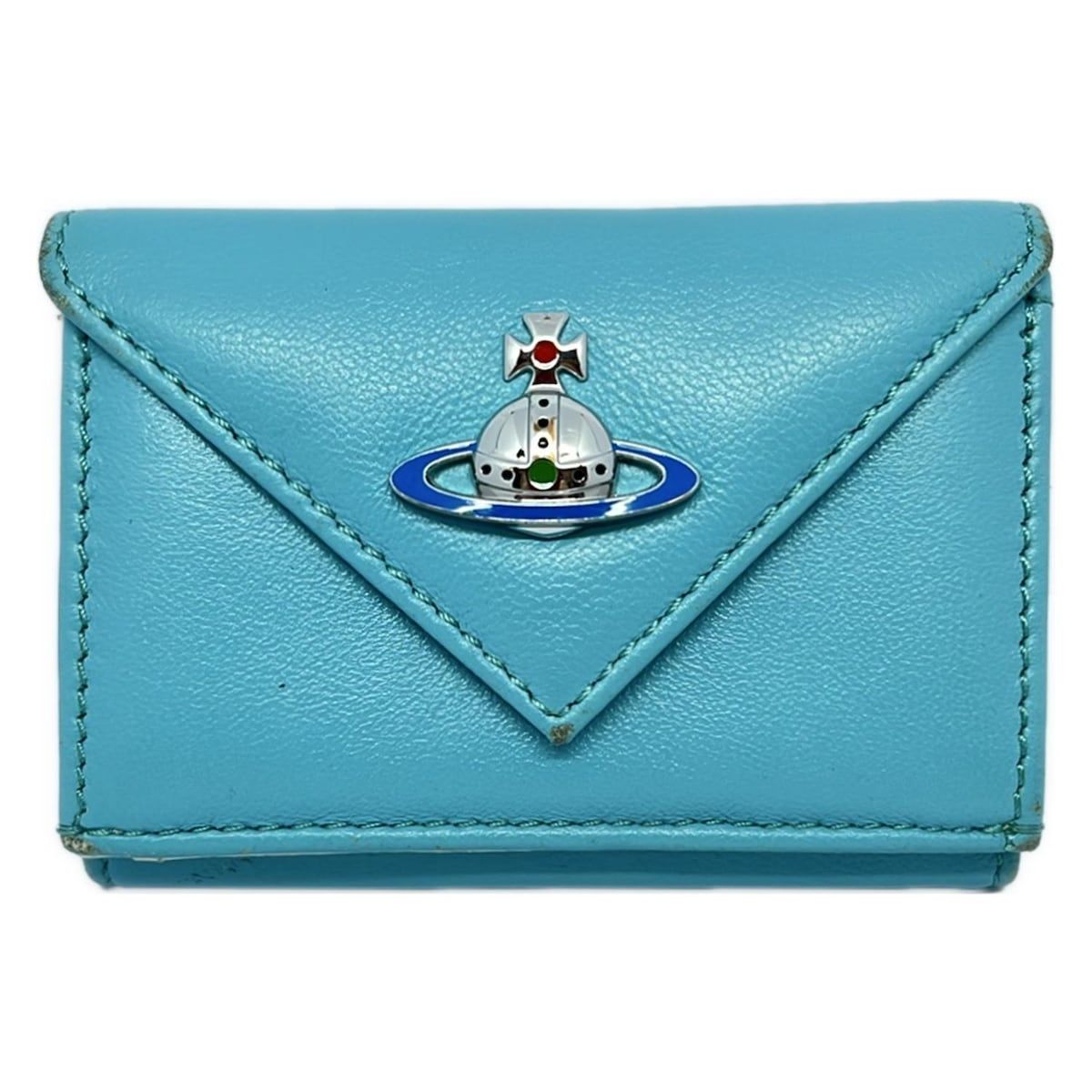 Vivienne Westwood 美品 ゴールド オーブ 折り 財布 ブルー 最新作✨️新品】高級感あふれるオーブ Vivienne Westwood 二