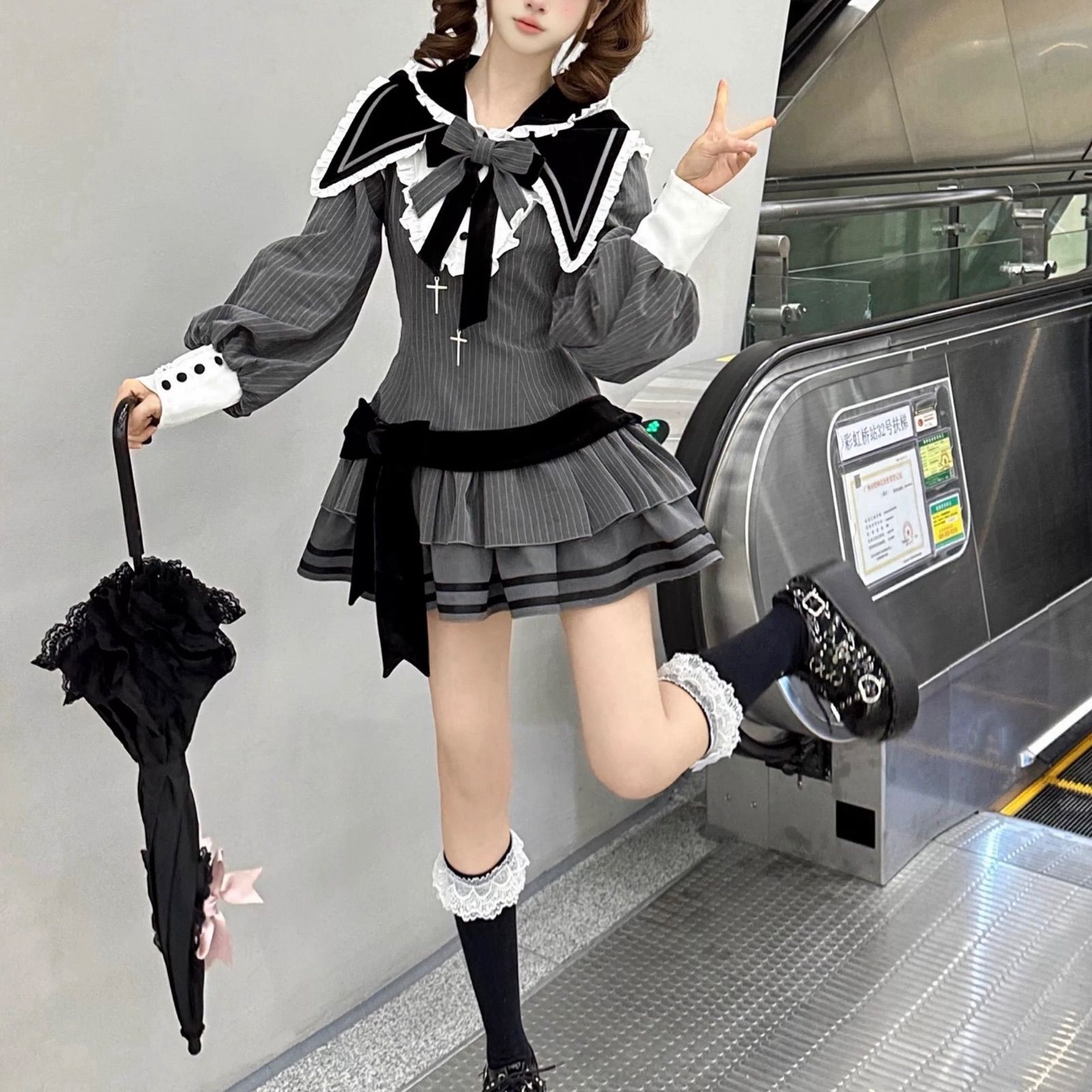 ロリータ オリジナル ウサギ 大きな耳 ストライプ ローウエスト