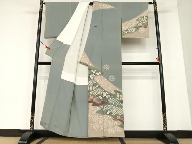 平和屋着物○十日町 名門 滝泰謹製 訪問着 絞り 舞花文 金彩 正絹 逸品  