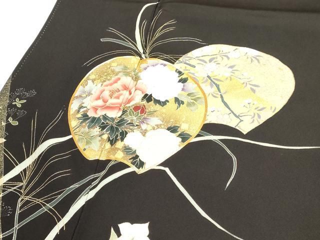 平和屋着物□豪華黒留袖 作家物 駒刺繍 草花文 金彩 正絹 逸品