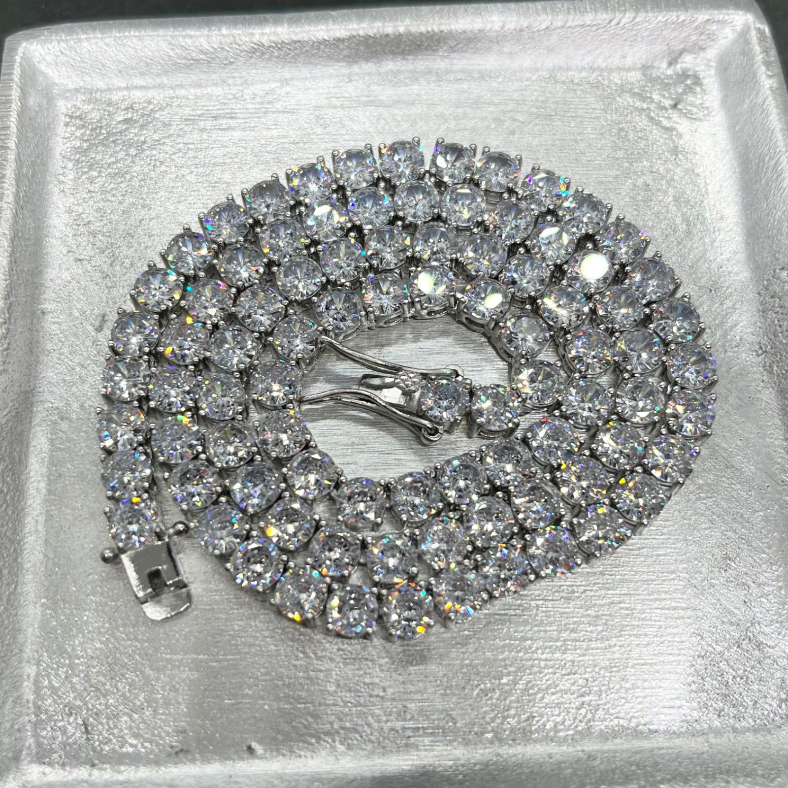 silver 925 大粒ジルコニア 5㎜ 18インチ ダイヤ テニスチェーンsilver925