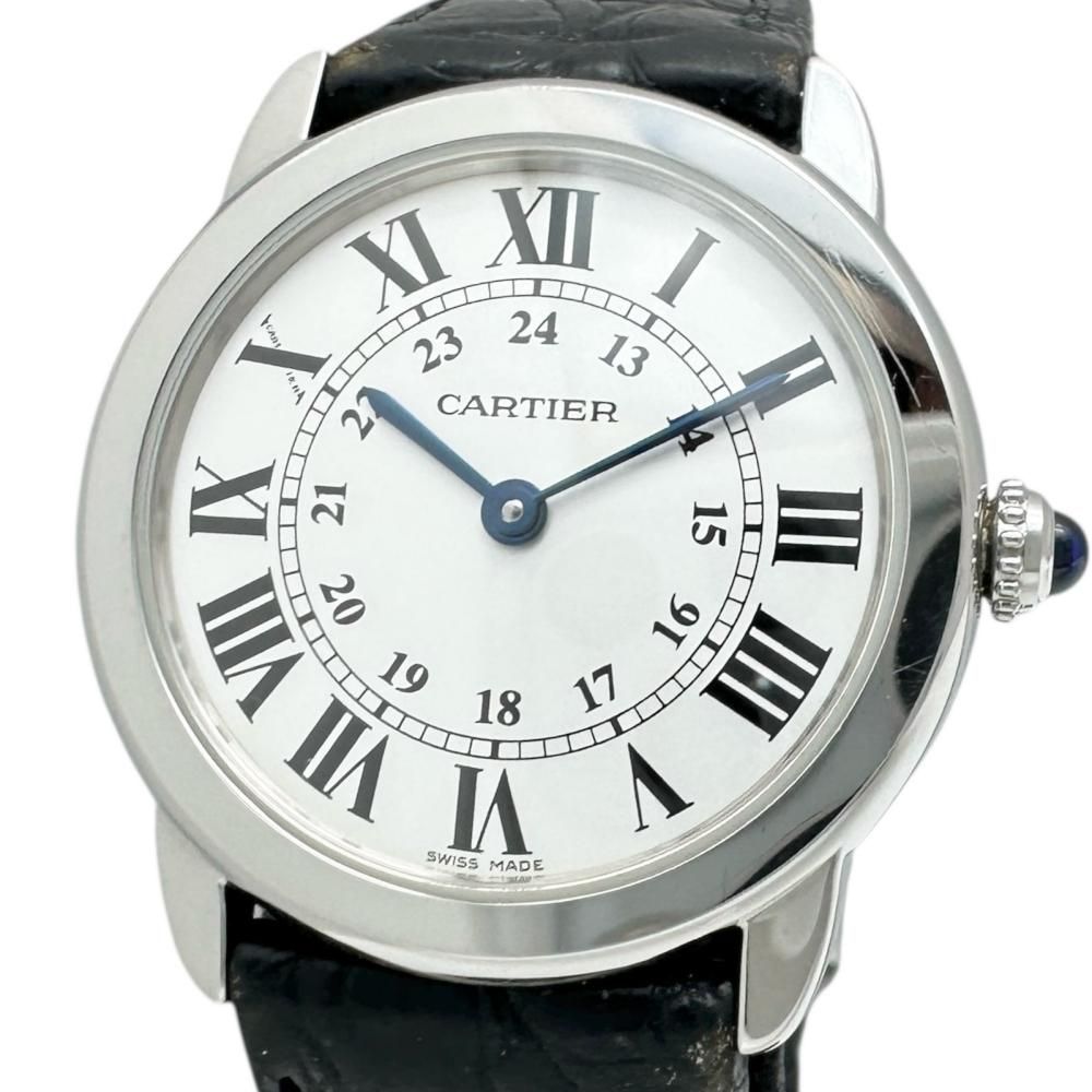 CARTIER|カルティエ ロンドソロSM W6700155 保証書|ギャラ付き 電池交換済み 腕時計 ステンレススチール|レザー クオーツ シルバー文字盤|ブラックレザー レディース 真子質店