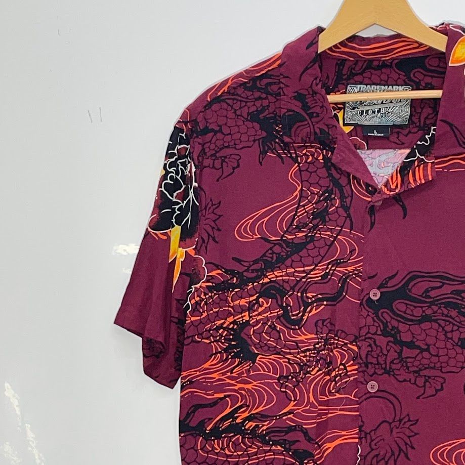 美品 Carne bollente アロハシャツ 総柄 レーヨン L Anchor Smith シャツ ルーズオープンカラーマルチパターン