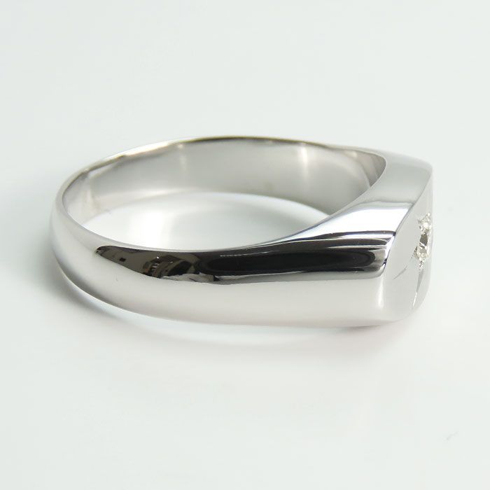 Pt900】プラチナ メンズ ダイヤモンド リング 16号 シグネット
