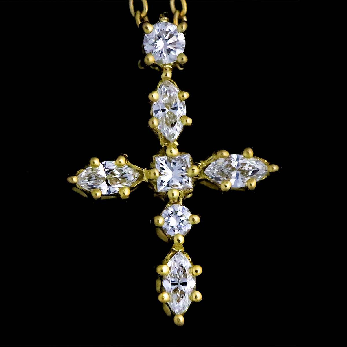 アーカー AHKAH NN クロス ダイヤ 0.14ct ネックレス 43cm K18 YG イエローゴールド 750 Diamond  Necklace【証明書付き】 90227558
