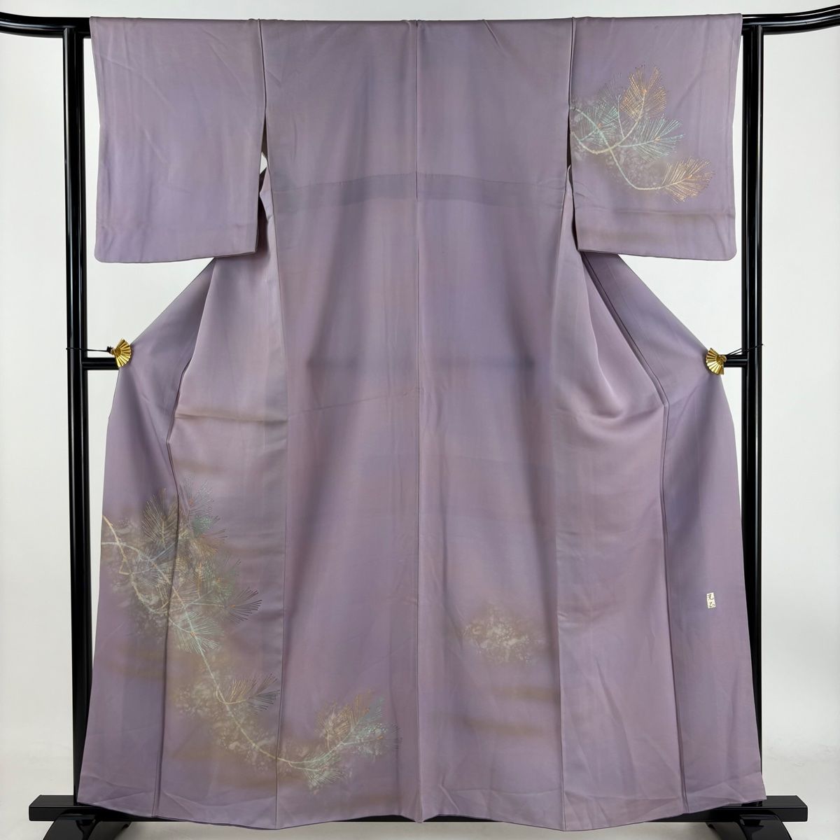 訪問着 名品 落款 雪輪 竹 金彩 染め分け 紫 袷 身丈159cm 裄丈64cm M
