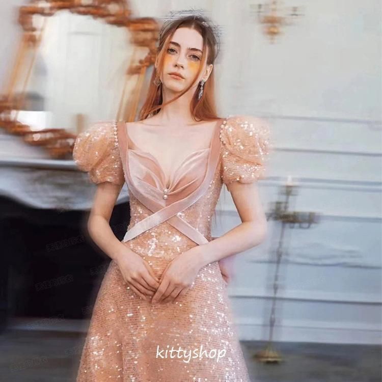 ロングドレス Vネック キャミ ピンク イブニングドレス スリット 背開き パーティードレス 二次会 お呼ばれ素敵 キレイめ ロングドレス Vネック キャミ ピンク イブニングドレス スリット