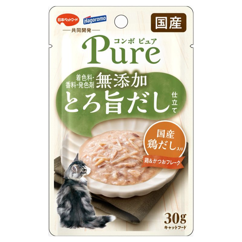 （まとめ買い）日本ペットフード コンボ ピュア キャット パウチ 鶏＆かつお・国産鶏だし入り30g 猫用フード 【&times;32セット】