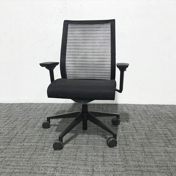 シンクチェア 3Dニット ブラックフレーム ランバーサポート無 オフィスチェア 肘付 steelcase スチールケース エボニー