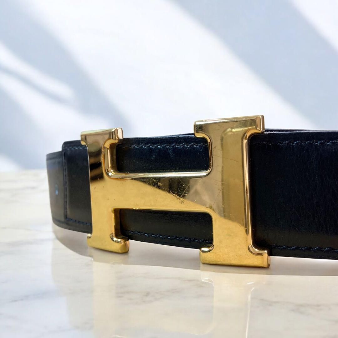 エルメス ボックスカーフ コンスタンス Hベルト 60 HERMES ゴールド