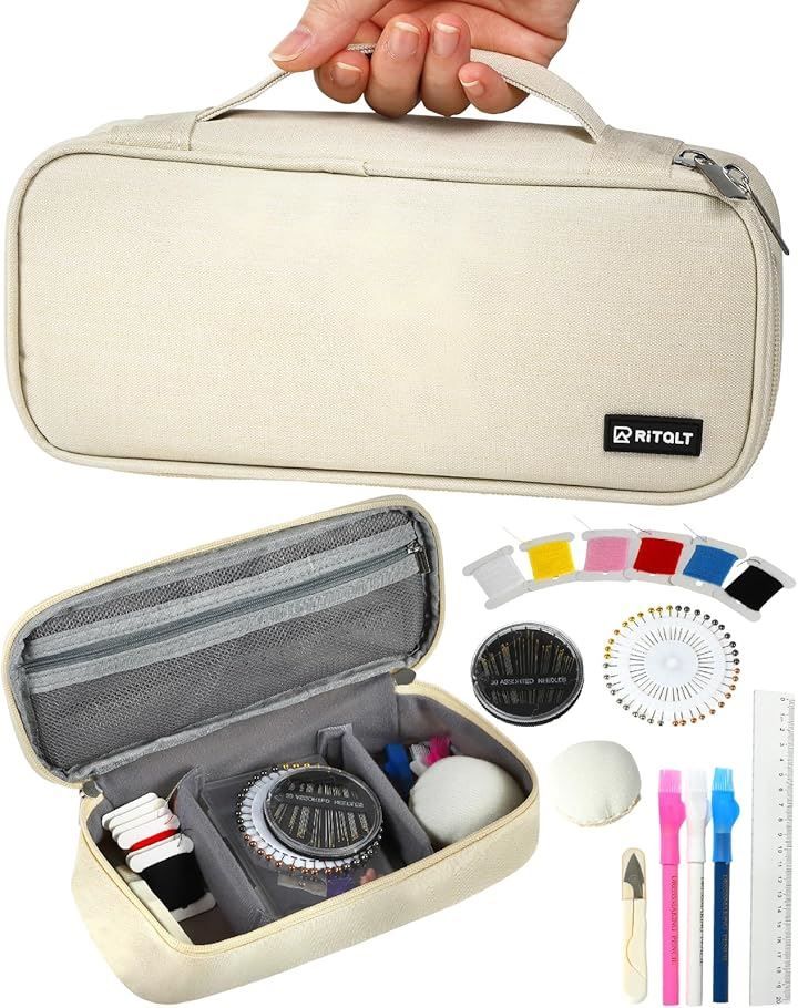 RITALT 裁縫セット 裁ちばさみなし ソーイングセット 大人 小学生 女の子 男の子 小学校 裁縫道具セット(アイボリー)