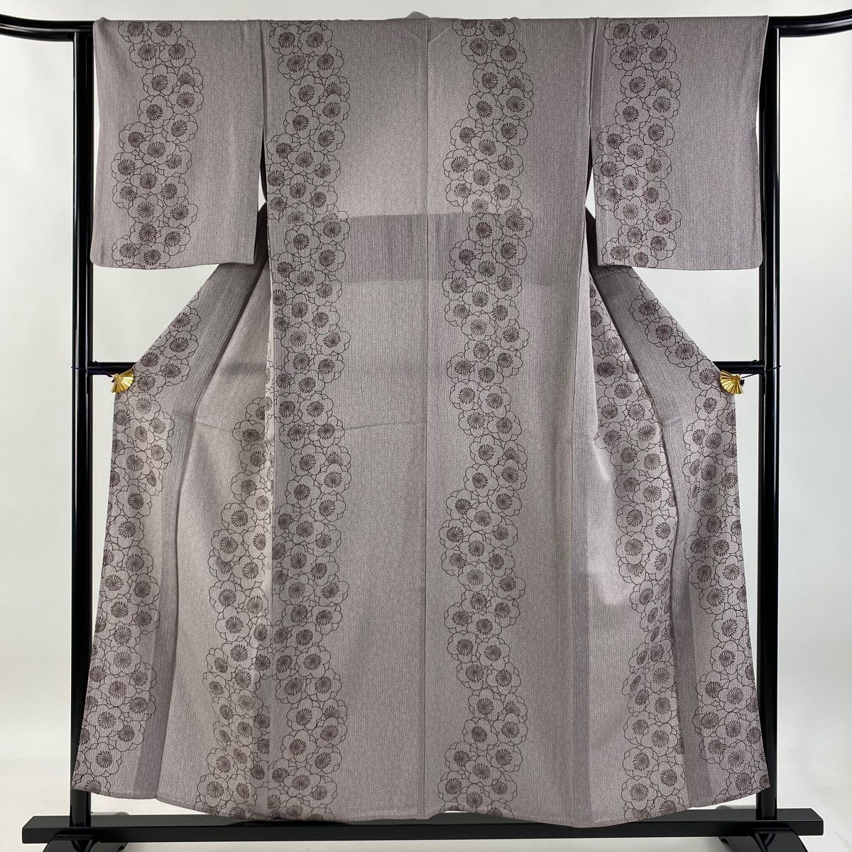 小紋 身丈155cm 裄丈63cm S 単衣 梅 灰紫 正絹 美品 秀品 【中古