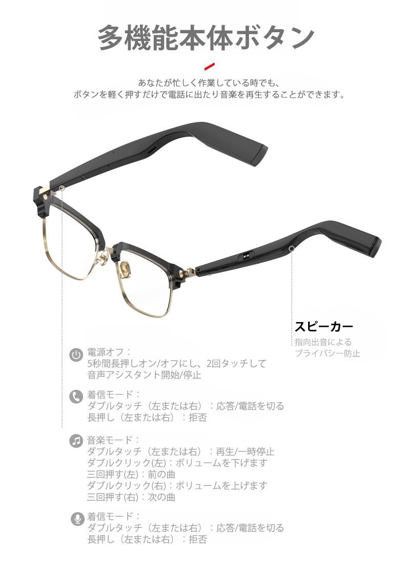 スマートブルートゥース眼鏡 スマートメガネ アンチブルーライト