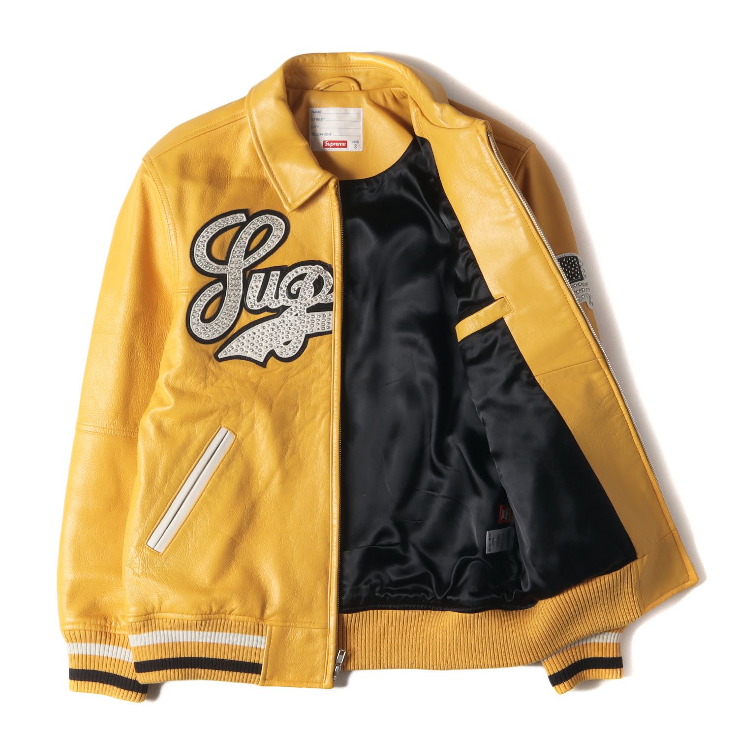 Supreme シュプリーム ジャケット サイズ:S 16SS Uptown Studded Leather Varsity Jacket  ラインストーン スタッズ ロゴ オールレザー バーシティジャケット スタジャン イエロー アウター