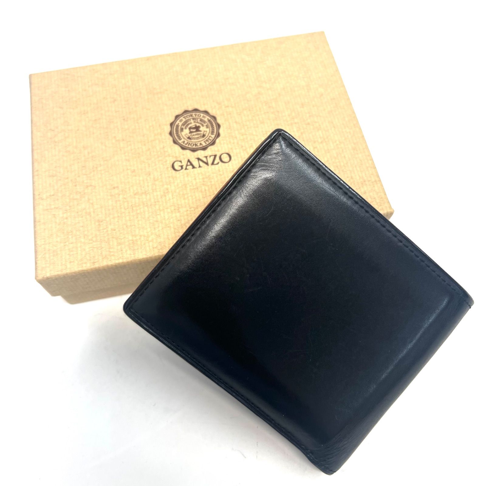 GANZO ガンゾ 折り財布 二つ折り レザー ブラック×イエロー メンズ ...