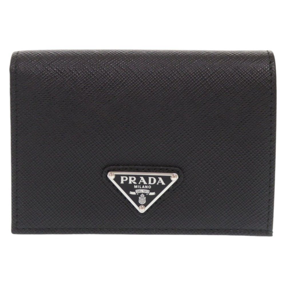 も〜に PRADA二つ折り財布 トライアングルブラック 美品 未使用に近い 未使用品 プラダ トライアングルロゴ サフィアーノレザー