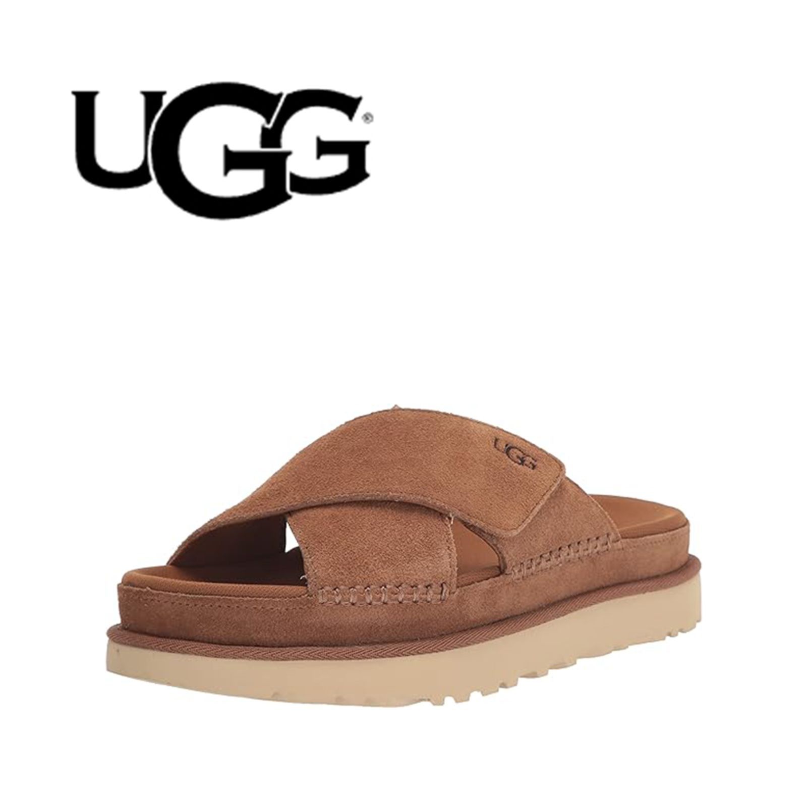 UGG / アグ : 【レディース】GoldenStar Cross Slide ゴールデンスター クロス スライド 1137910 サンダル UGG ウィメンズ レディース スエード 厚底 チェスナット